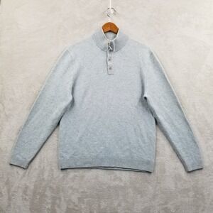Robert‎ Talbott Sweater Men XL Blue Grey 100% Cashmere High Neck Long Sleeve